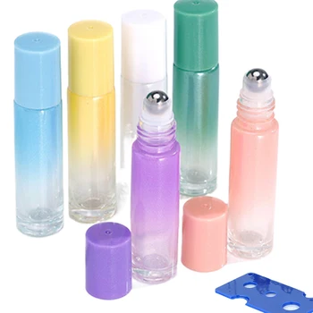 10Pcs 10ml שיפוע צבע כוס שמן אתרי רולר בקבוקים נסיעות בקבוקוני מילוי w/ פותחן משפכים עבור ארומתרפיה הבושם.