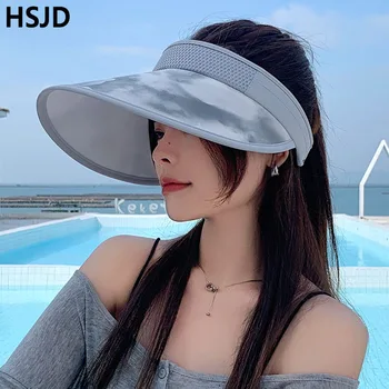2023 קיץ נשים החוף הגנת UV גדול ברים מגן השמש שווי חיצוני ספורט מתכוונן פוליאסטר עניבה-צבע ריק העליון שמש כובעים