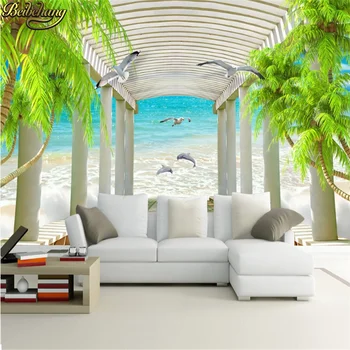 beibehang מותאם אישית האוקיינוס עץ דקל טפט על קירות 3d הליכה טיילת ציור קיר בסלון ספה קיר חדר השינה נייר רקע הטלוויזיה.