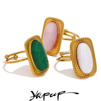 Yhpup ורוד, ירוק, לבן אבן נירוסטה מרובע צבע זהב צרפת הטבעת לנשים הקיץ 2023 האצבע תכשיטי אופנה חדש