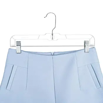 איכות גבוהה 10Pcs אקריליק מכנסי מתלה המכנסיים חצאית ארגונית שקופה קולב בגדים סילבר וו חזק קליפ מתקן ייבוש