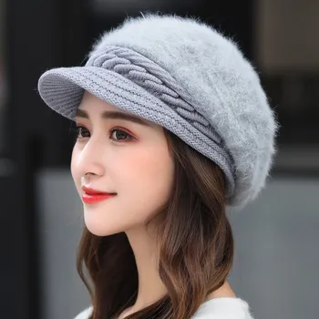 אלגנטי לנשים בחורף ארנב פרווה כובע הנשי ליפול כובעים סרוגים עבור אישה כובע סתיו גבירותיי אופנה Skullies כובעים