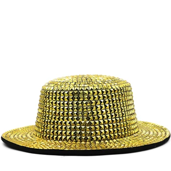 אנשים חדשים כובע רחב שוליים ציירו לנשים מעצב מלא זהב מסמרת בלינג הרגיש ג ' אז מגבעות טקס חתונה אלגנטית קאפ