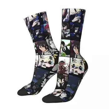 באטלר שחור אנימה יפנית משובץ גרבי גברים, נשים, פוליאסטר מזדמן גרביים Harajuku, קיץ, סתיו, חורף באמצע גרביים מתנות