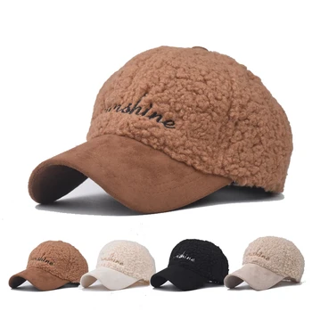כבשים צמר כובע בייסבול עבה לשמור שמש חמה רקמה חורף כובע בייסבול חיצונית כובע בייסבול טהור צבע הכובע נשים כובע