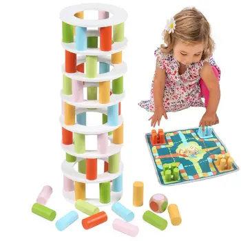 לערום מגדל משחק עץ 2 ב 1 עף שחמט ערמות של בלוקים ילדים, צעצוע, לא קוצים משטחים חלקים קל משקל אבני המשחק