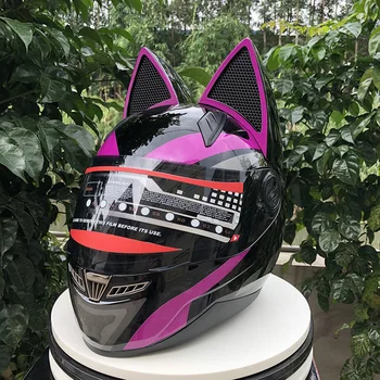 מותג NITRINOS שחור מלאות פנים קסדת אופנוע אישיות חתול הקסדה אופנה אופנוע קסדה מוטו Capacete M /L/XL /XXL