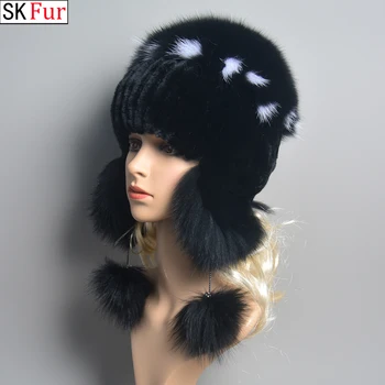 רוסיה סגנון חדש לנשים אמיתי פרווה כובעים כובע לסרוג החורף האמיתי כובעי פרווה בנות טבעי אמיתי רקס פרווה ארנב Skullies קאפ