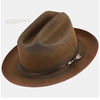 שוליים רחבים, פדורה כובעים עבור נשים גברים 100% צמר הרגיש פנמה בוקר כובע עם ברק לוגו במצוקה/שרף בעבודת יד